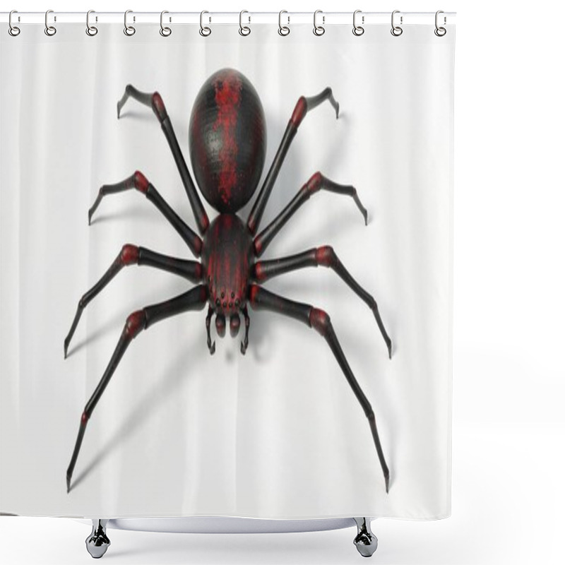 Personality  Black Spider With Red Skin Details. Suitable For Horror, Halloween, Arachnid And Insect Themes. 3D Illustration With White Background. Shower Curtains