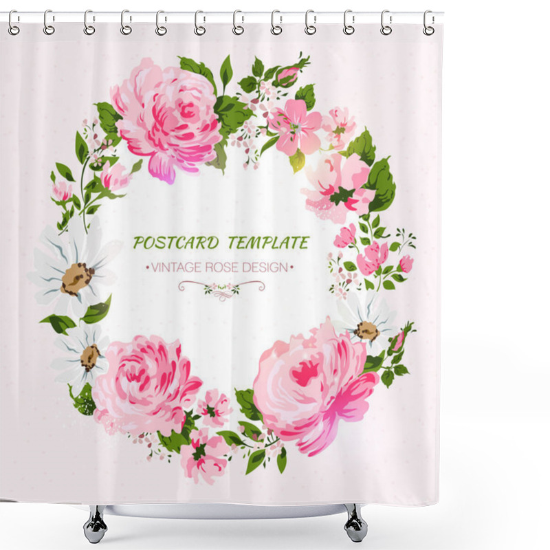 Personality  Border Of Flowers With All Good Wishes Text.  Shower Curtains