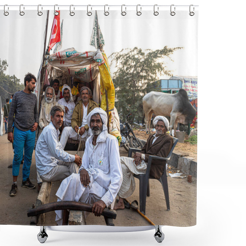 Personality  Farmers Are Sitting On Bull Cart At Protest Site,they Are Protesting Against Government Of India. Shower Curtains