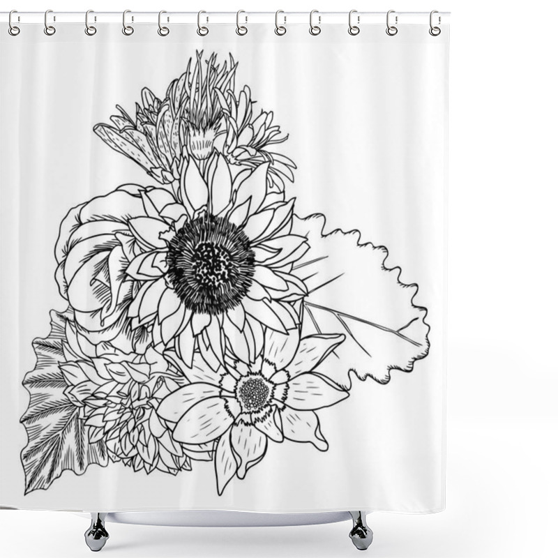 Personality  Bouquet Of Different Hand Drawn Flowers Shower Curtains