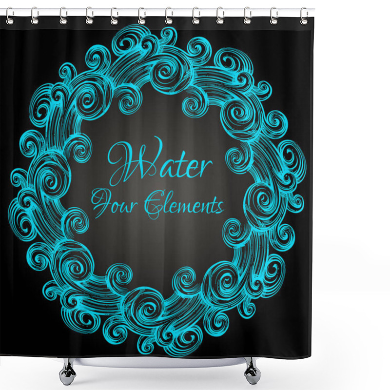 Personality  Water. Four Elements. Beautiful Round Frame On Black Background. Vector Illustration. Shower Curtains