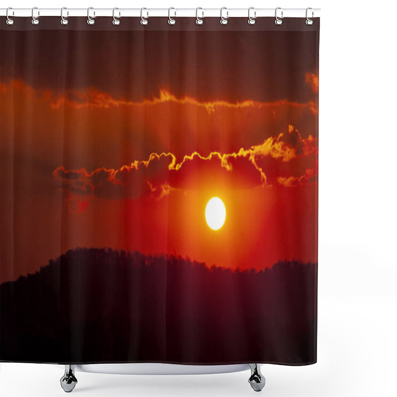 Personality  Scenic View Dramatic Beautiful Sunset Sky. Natural Sunset Sunrise On Meadow Silhouette Shadow Dark Land. Vibrant Dramatic Sky On Sunset, Dawn, Sunrise In Countryside. Landscape Colorful Sky At Sunset Shower Curtains