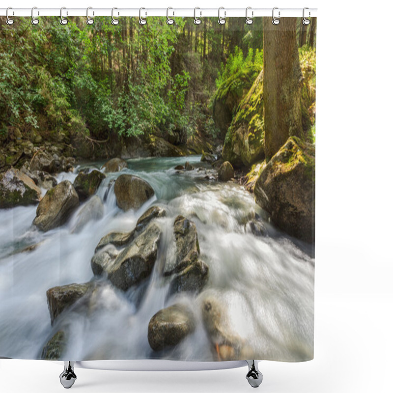 Personality  Stream In The Mountain Forest Shower Curtains