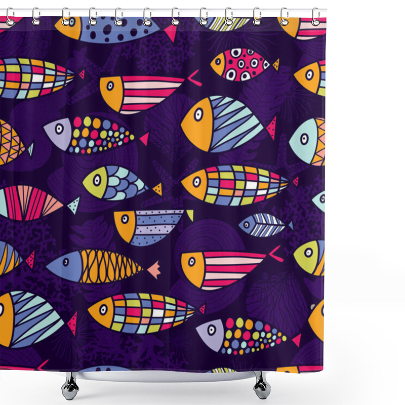 Personality  Cute Fish.  Kids Background. Seamless Pattern. Shower Curtains