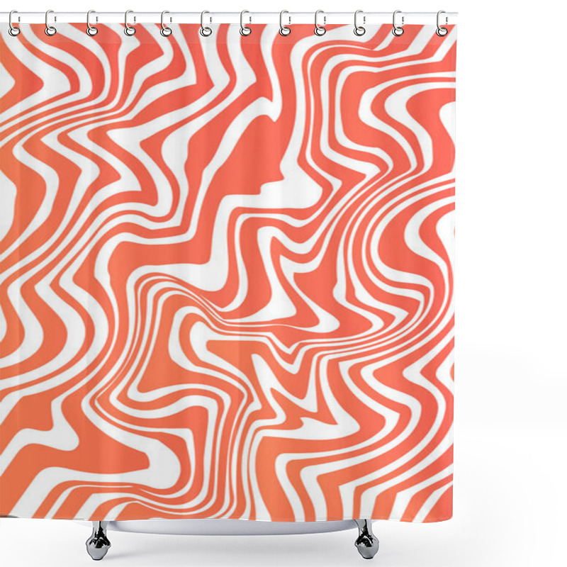 Personality  Wavy Pattern Poster. Repeating Design Element For Printing On Fabric. Red Psychedelic Wallpaper And Ornament. Vertical Funky Texture And Background. Flat Vector Illustration Shower Curtains