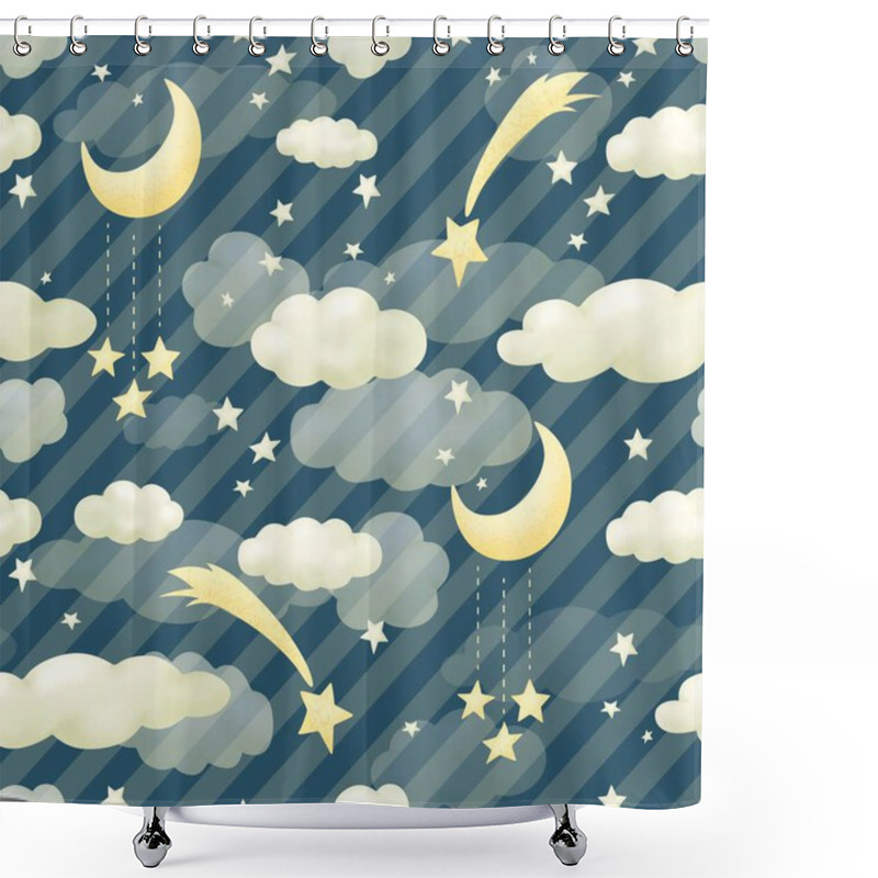 Personality  Seamless Pattern Clouds Night Blue Sky. Wallpapers For Baby Playroom Or Nursery Shower Curtains