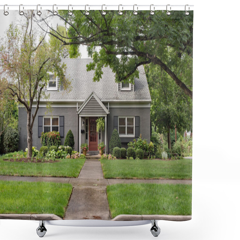 Personality  Gray Brick Cape Cod House On Overcast Day Shower Curtains