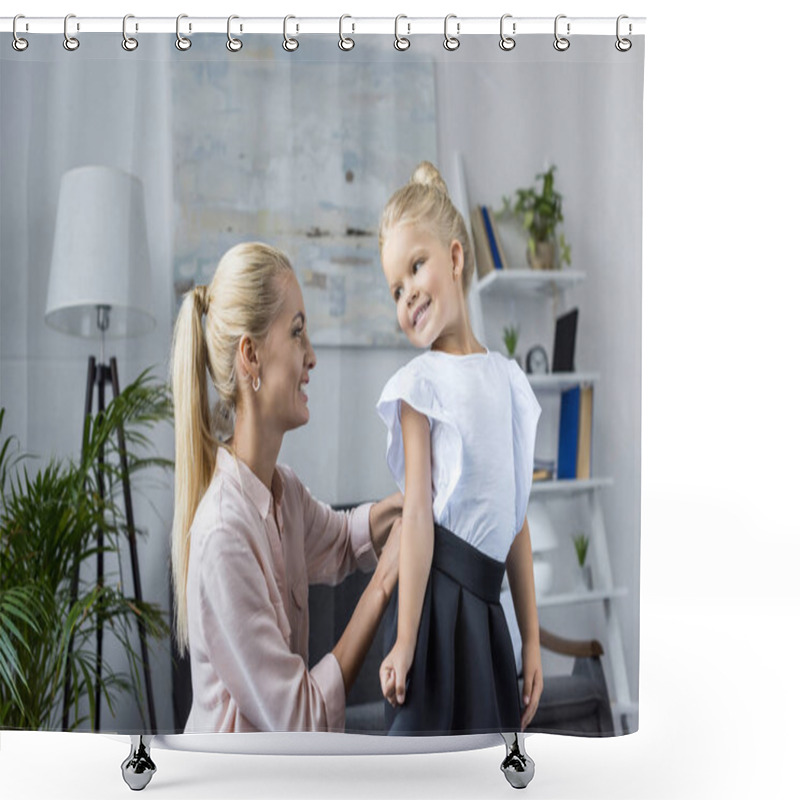 Personality  Mother Dressing Daughter To School Shower Curtains