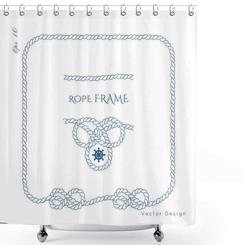 Personality  Rope Knot Border Vector Design. Isolated Marine Frame In Blue And White Colors. Hand Drawn Ornaments In Nautical Style. Good For Poster, T-shirt, Card, Menu, Business Identity, Wedding Invite.  Shower Curtains