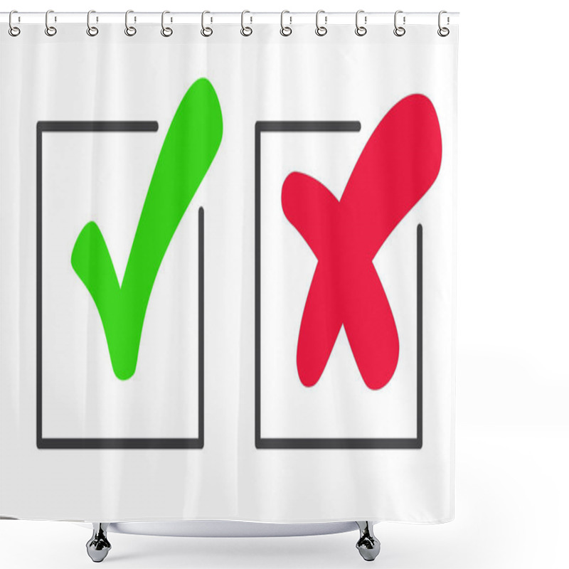 Personality  Checkmark Green Tick And Red Cross Of Approved And Reject Circle Symbols YES And NO Button For Vote, Decision, Web. Vector Illustration Icon  Shower Curtains