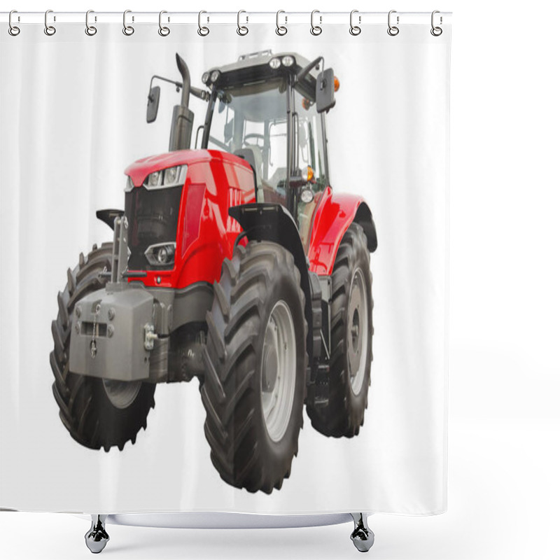 Personality  Big Red Agricultural Tractor Isolated On A White Background Shower Curtains