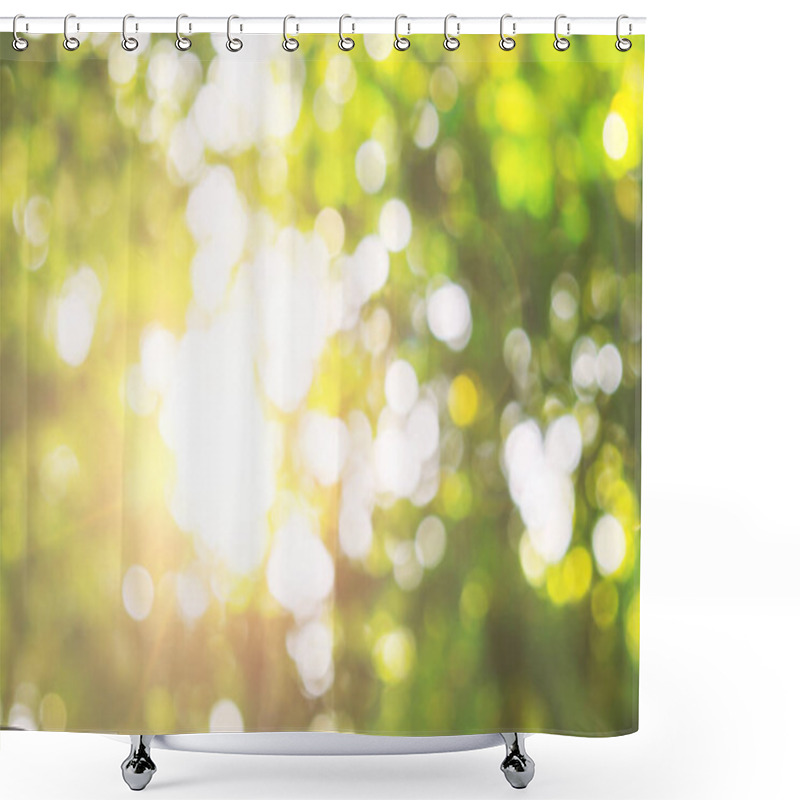 Personality  Abstract Blur Green Leaves Bokeh Background. Blurred Foliage And Trees In Jungle With Sunlight Spring And Summer Shower Curtains