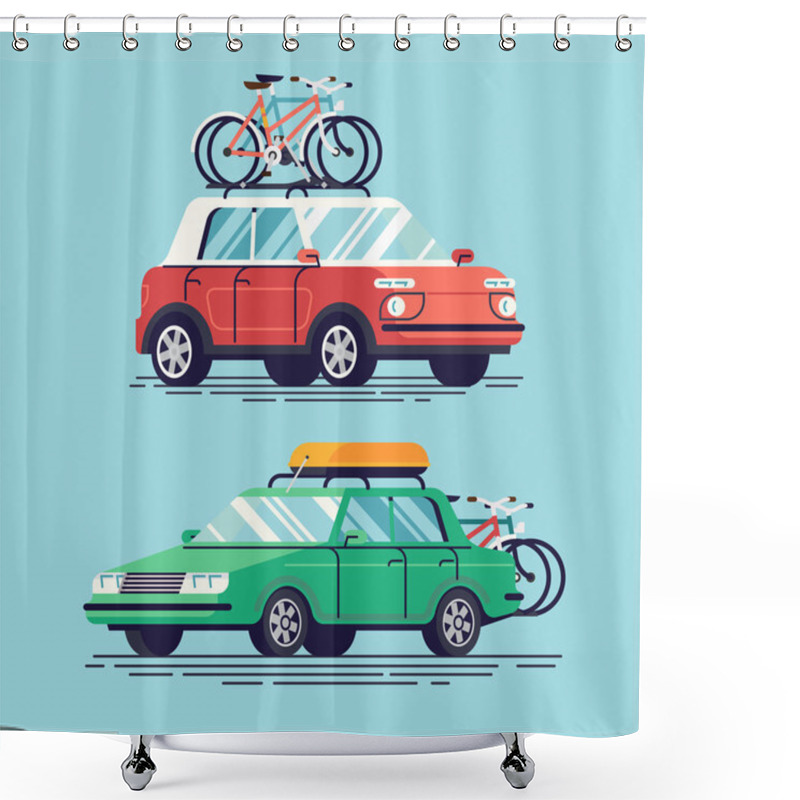 Personality  Bicycles And Top Luggage Carrier On Rack Shower Curtains