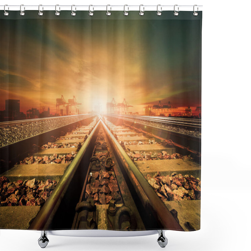 Personality  Junction Of Railways Track In Trains Station Agains Beautiful Li Shower Curtains