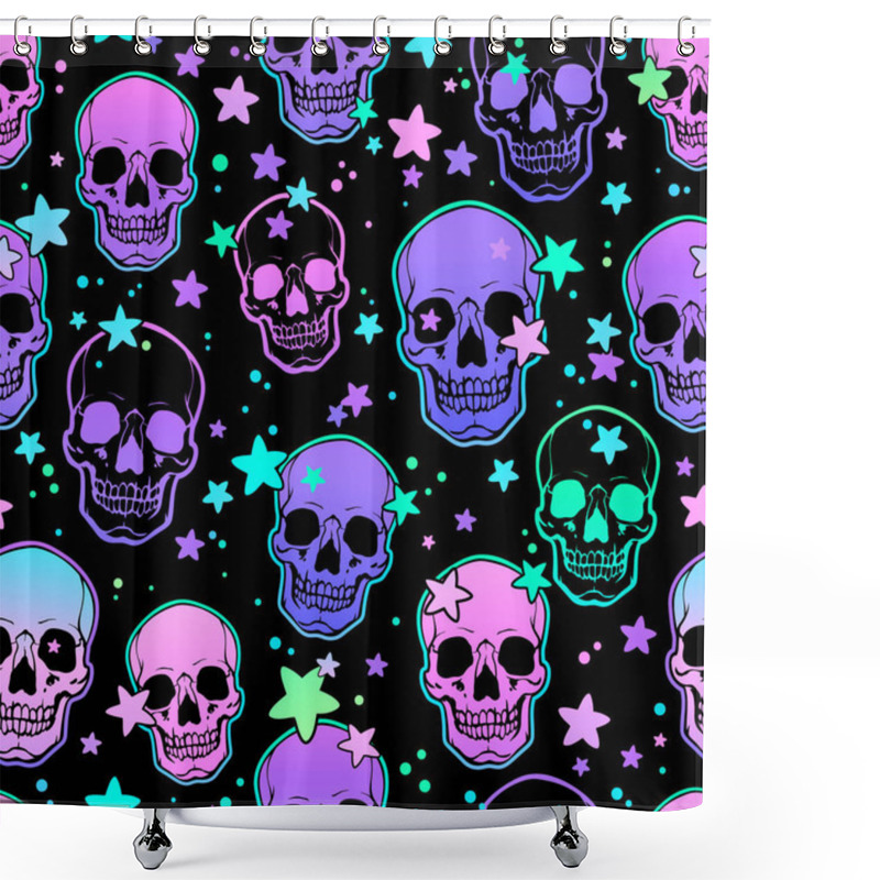 Personality  Seamless Illustration Of Bright Human Skulls And Stars Shower Curtains