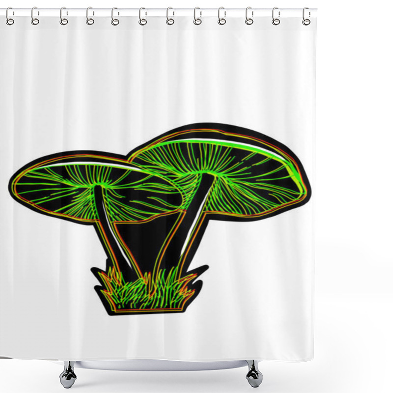 Personality  Different Hand Drawing Black Neon Mushrooms On White Background, Clip-art For Your Project Shower Curtains