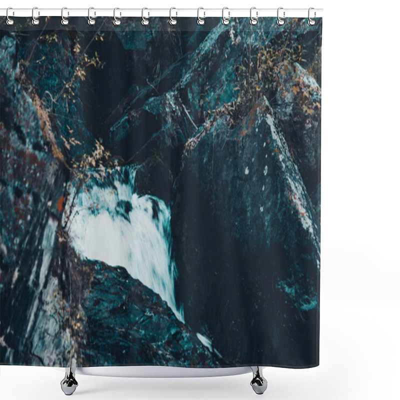 Personality  Mountain Waterfall In The Rocks. Mountain Stream, The Freshness Of The Rocks. Shower Curtains