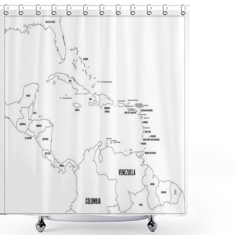 Personality  Central America And Carribean States Political Map. Black Outline Borders With Black Country Names Labels. Simple Flat Vector Illustration Shower Curtains