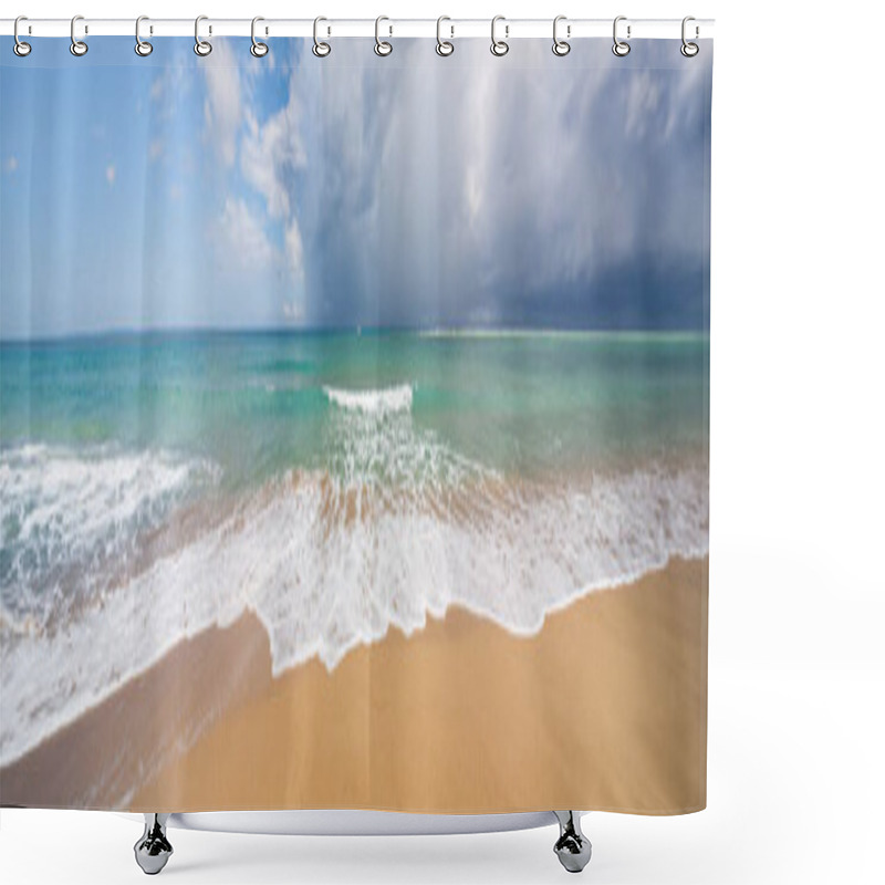 Personality  Beach On Tropical Island. Clear Blue Water, Sand, Clouds. Breathtaking View Of Ocean. Amazing Vacation Spot. Beautiful Wallpaper For Desktop, Wallpaper. Concept Of Nature, Travelling Shower Curtains