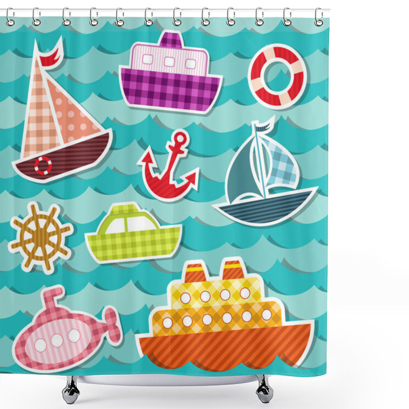 Personality  Set Of Sea Transport Stickers. Shower Curtains