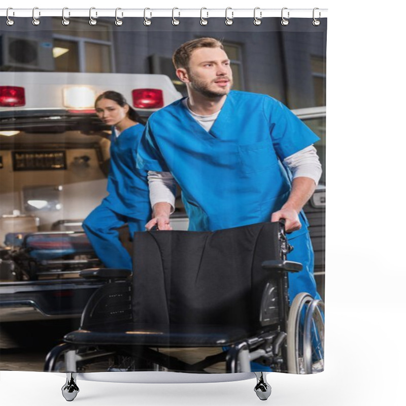 Personality  Male And Female Paramedics At Work In The Evening Shower Curtains