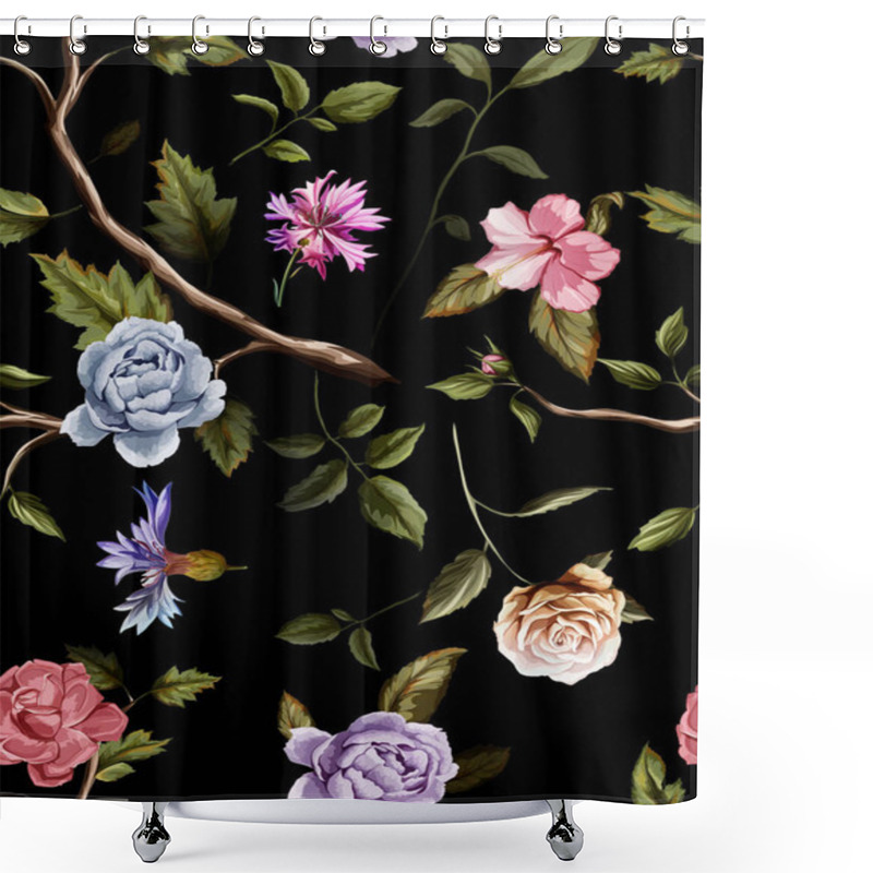 Personality  Seamless Pattern Of Carnation Flowers, Roses, Peony, Leaves, Cornflowers Shower Curtains