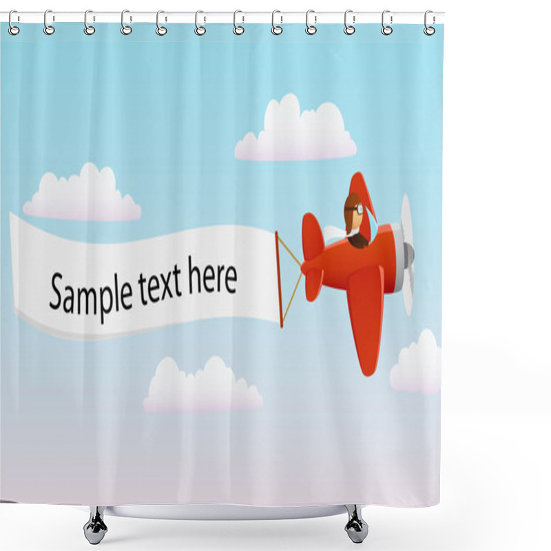 Personality  Cartoon Red Plane With Pilot And Banner Shower Curtains