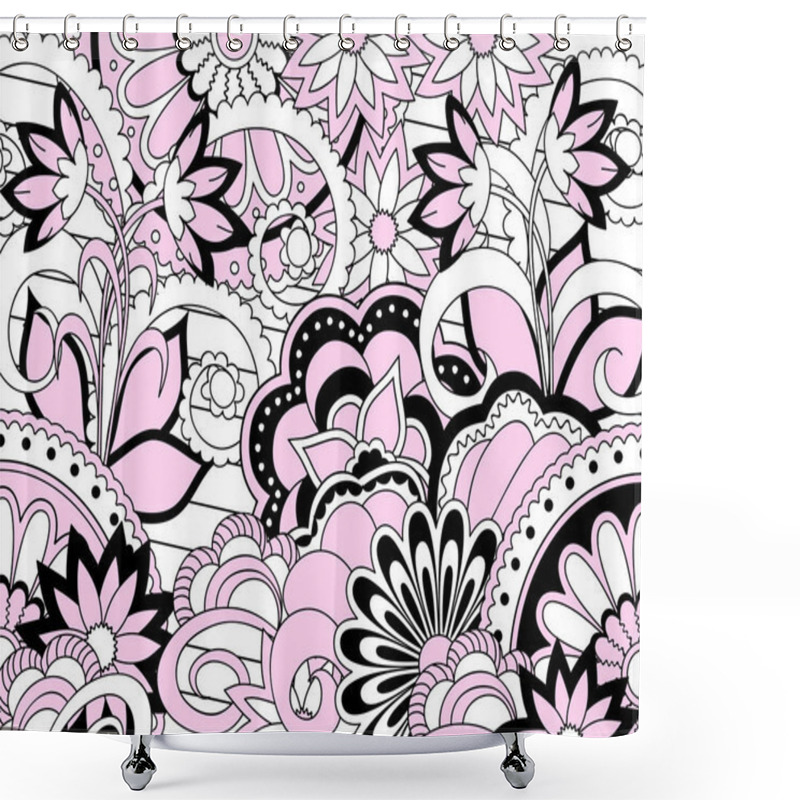 Personality  Pink Zen Pattern With Flowers And Mandalas Shower Curtains