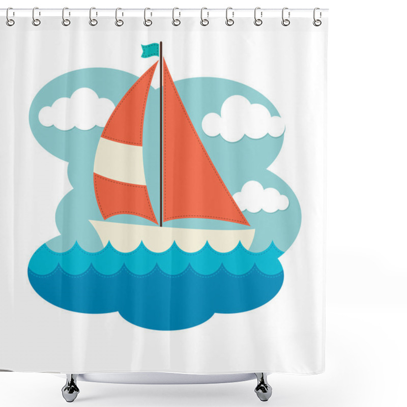 Personality  Sailing Boat On Waves Shower Curtains