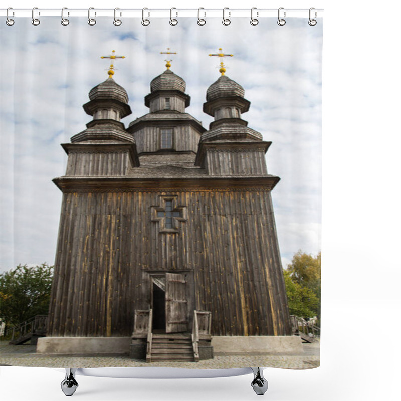 Personality  Ancient Famous Wooden Cossacks Tserkva (St.George's Church) In Ukrainian Village Sedniv Near Chernihiv. Architectural Tradition Of Eastern Europe. Typical Village In Ukraine Shower Curtains