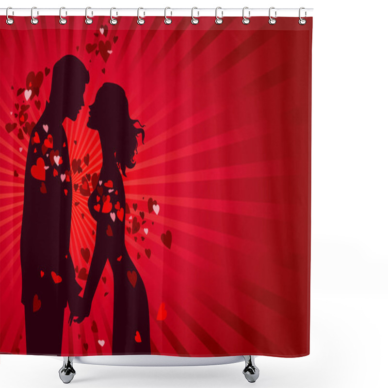 Personality  Couple On Red Background Shower Curtains