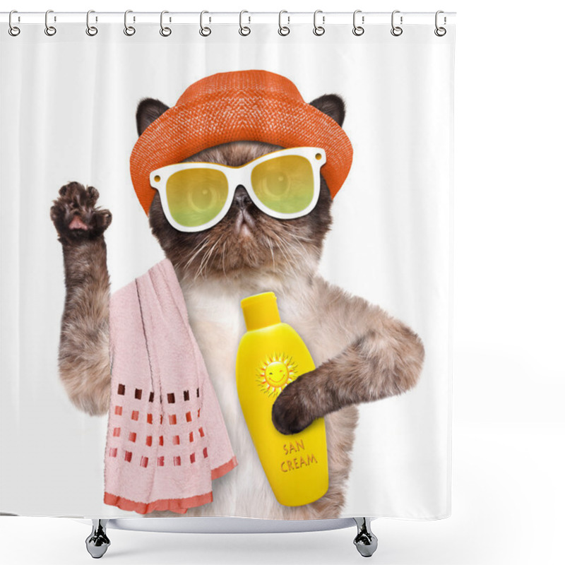 Personality  Cat With Sunblock. Shower Curtains