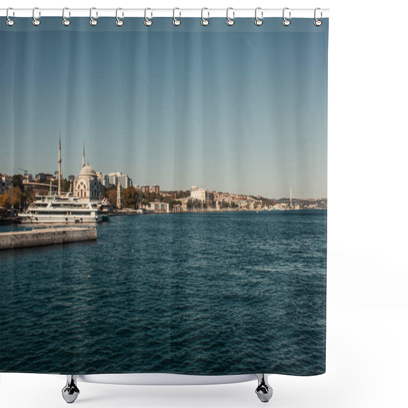 Personality  View Of Seafront With Moored Ships In Istanbul, Turkey Shower Curtains