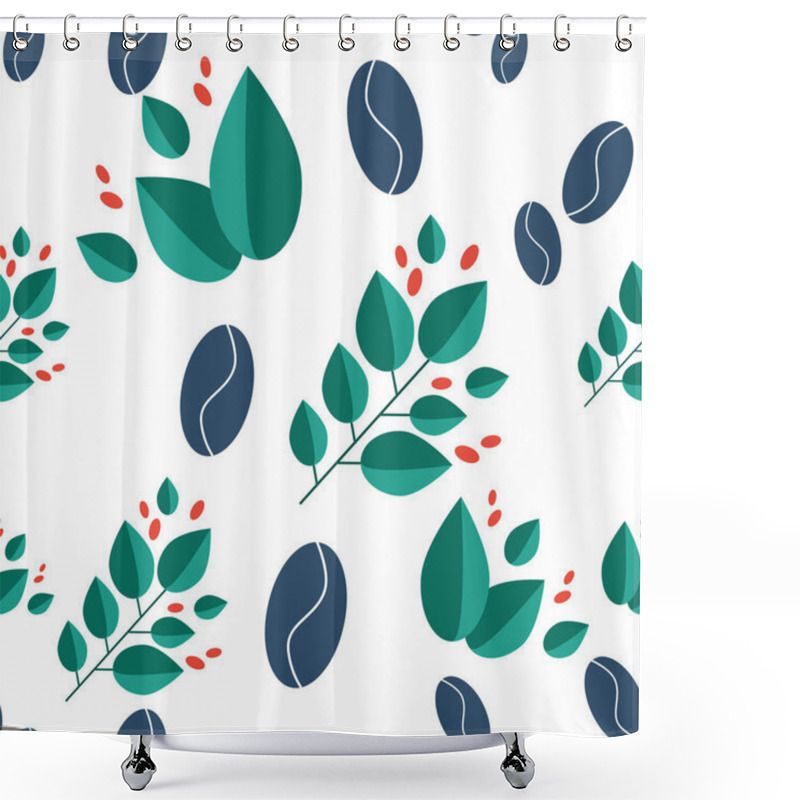 Personality  Seamless Pattern. Leaves, Berries And Fruits Of Coffee Coffee. Use For Postcard, Poster, Banner, Web Design And Print On A T-shirt. Easy To Edit. Vector Illustration Shower Curtains