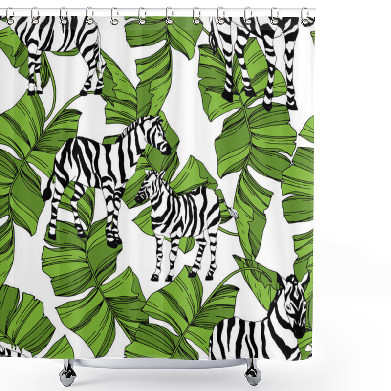 Personality  Vector Exotic Zebra Print Wild Animal Isolated. Black And White Engraved Ink Art. Seamless Background Pattern. Shower Curtains