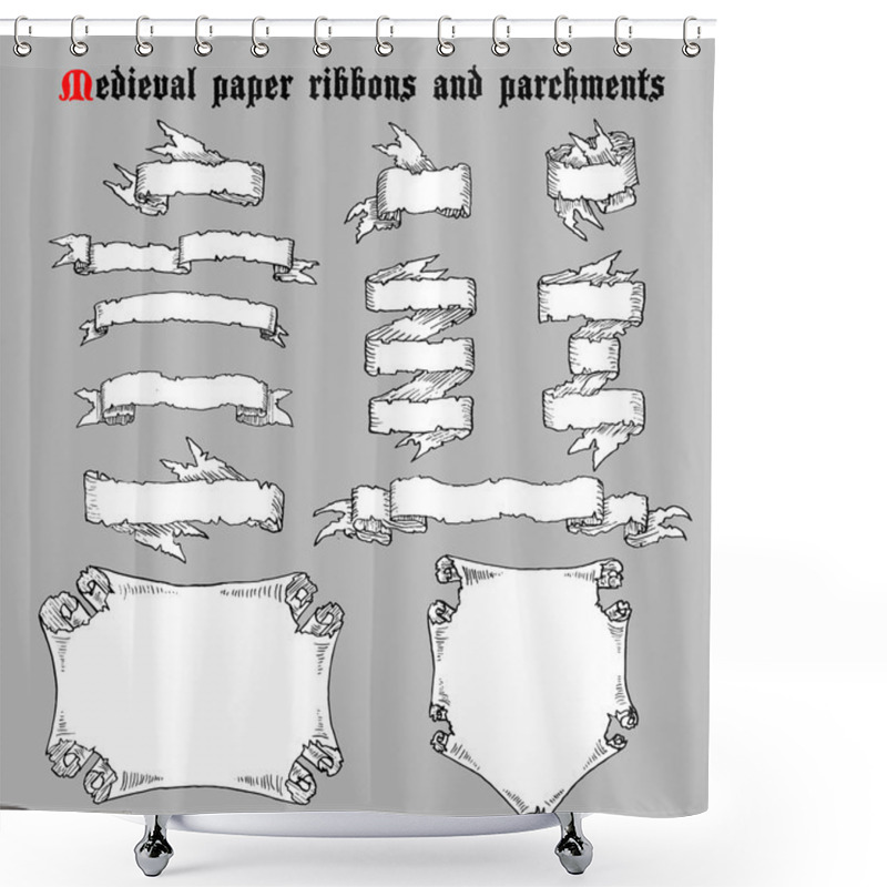 Personality  Ribbons And Parchments In Medieval Engraving Style. Shower Curtains