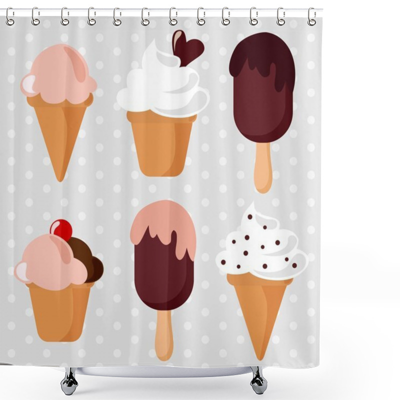 Personality  Ice Cream Sundae Retro Set, Vector Illustration Shower Curtains