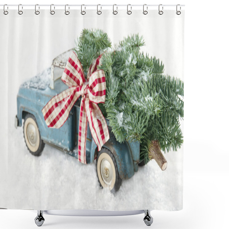 Personality  Blue Toy Truck Carrying A Christmas Tree Shower Curtains