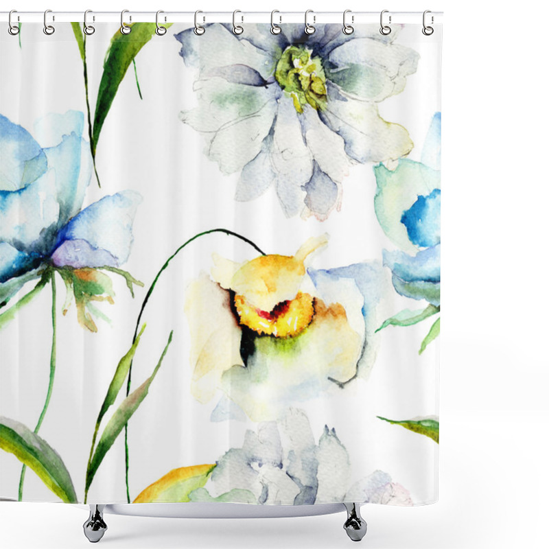 Personality  Seamless Pattern With Summer Flowers Shower Curtains