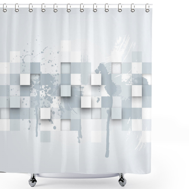 Personality  Illustration Of Abstract Texture With Squares And Paint Splashes. Shower Curtains