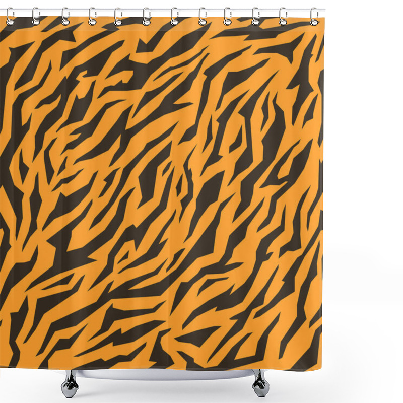 Personality  Animal Skin Print, Seamless Texture. Tiger Fur, Orange Stripes Pattern. Safari Repeating Background. Vector Shower Curtains