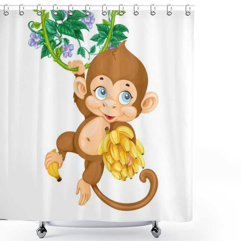 Personality  Cute Baby Monkey With Banana Isolated On A White Background Shower Curtains