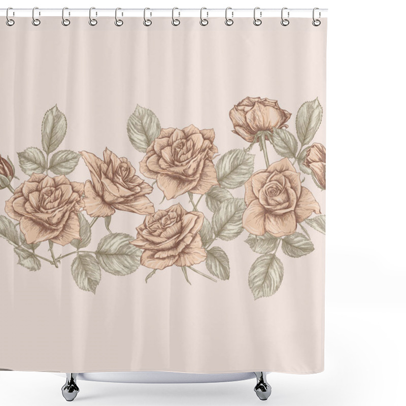 Personality  Seamless Pattern With Roses Flowers. Shower Curtains