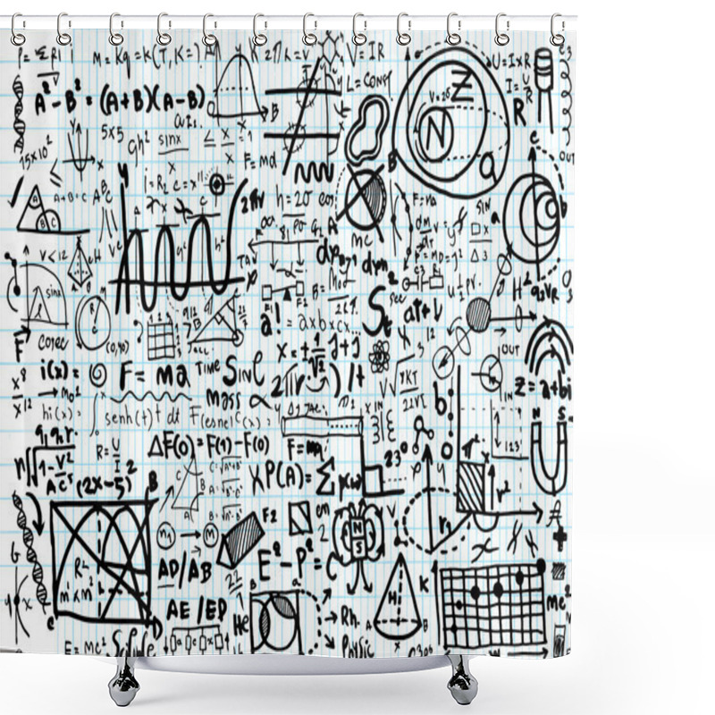 Personality  Physical Formulas And Phenomenons On Note Paper. Hand-drawn Illu Shower Curtains