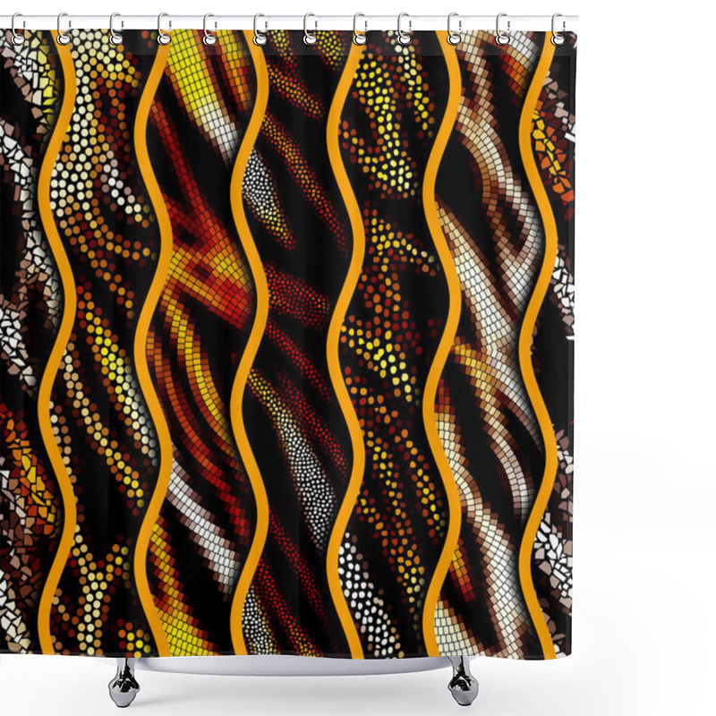 Personality  Relief Waves Of Ornamental Mosaic Tile Patterns Shower Curtains