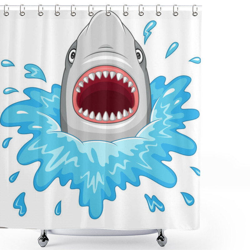 Personality  Vector Illustration Of Cartoon Shark With Open Jaws Isolated On A White Background Shower Curtains