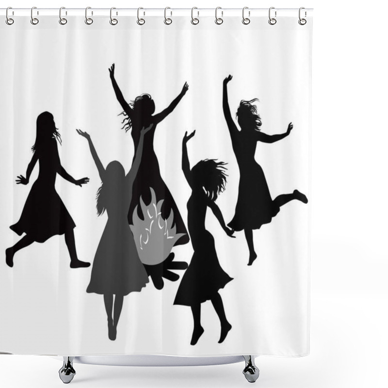 Personality  Silhouettes Of Witches Dancing Around The Fire Shower Curtains