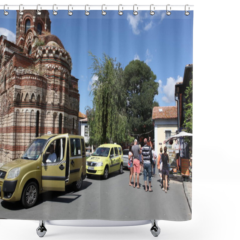 Personality  NESEBAR, BULGARIA - AUGUST 29: People Visit Old Town On August 29, 2014 In Nesebar, Bulgaria. Nesebar In 1956 Was Declared As Museum City, Archaeological And Architectural Reservation By UNESCO. Shower Curtains