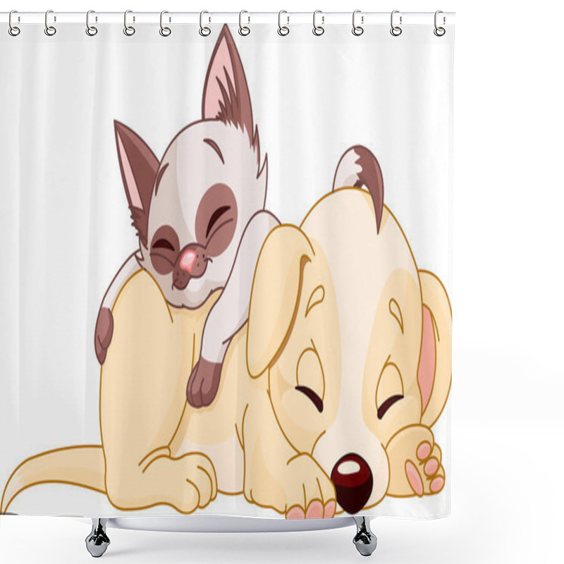 Personality  Puppy And Kitten Shower Curtains