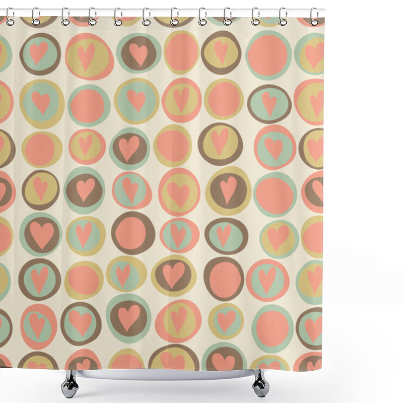 Personality  Cartoon Hearts And Circles Seamless Pattern Shower Curtains